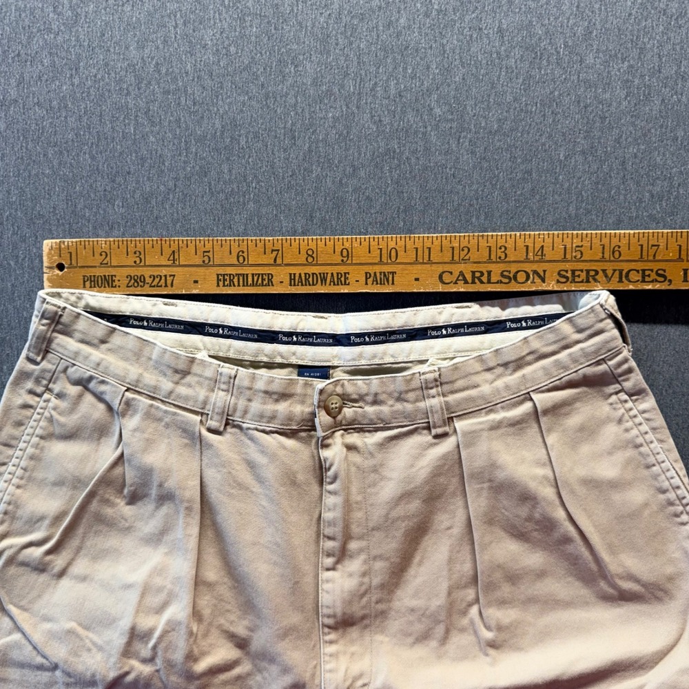 VTG Polo Ralph Lauren Andrew Pant Mens 35x31 Tan Khaki Double Pleated Chino - Picture 5 of 8